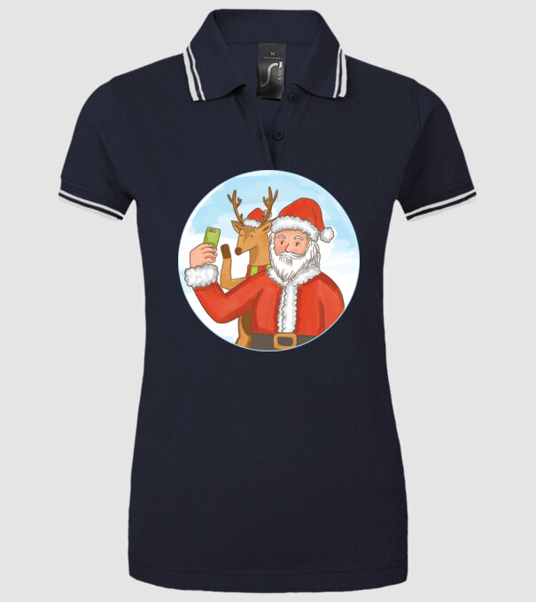 Selfie de Crăciun model albastru închis pe tricou