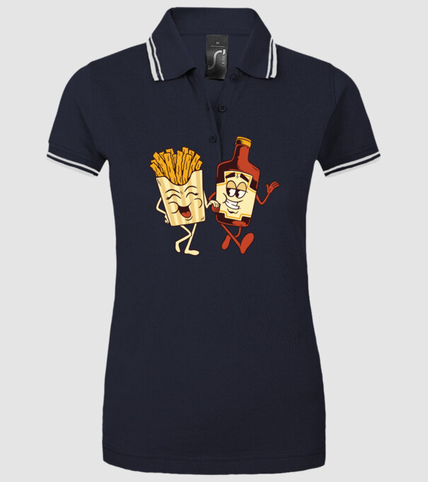 Ketchup + cartofi prăjiți model albastru închis pe tricou