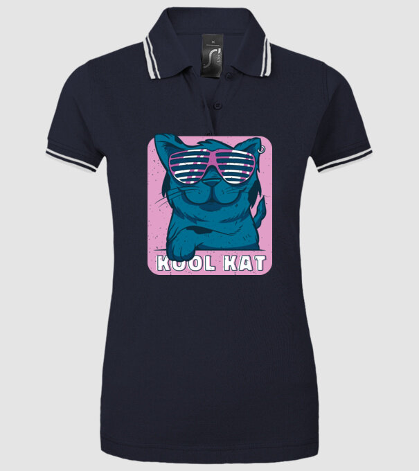 Kool Cat - Pisică Cool model albastru închis pe tricou