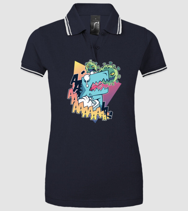 Covid Dino model albastru închis pe tricou