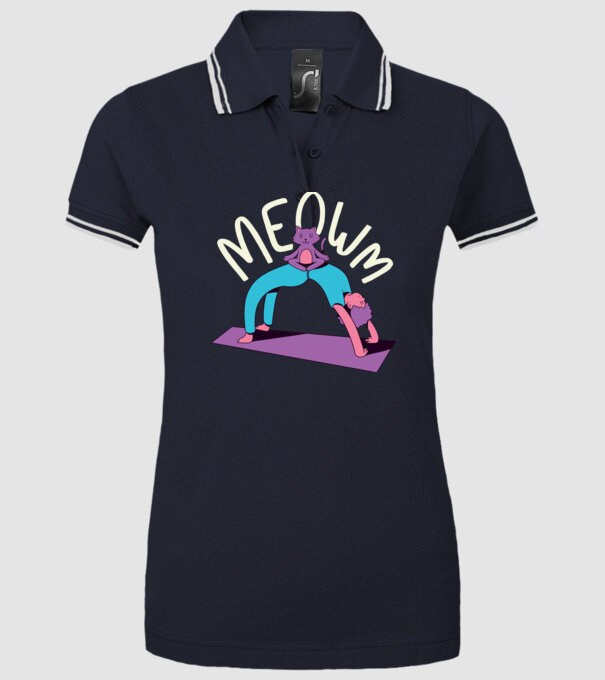 Meowm - Pisică Yoga model albastru închis pe tricou