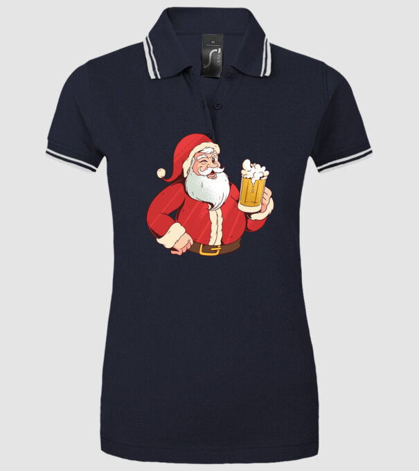 Moș Crăciun cu bere tricou amuzant model albastru închis pe tricou
