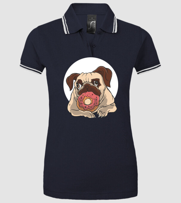 Mops cu gogoașă model albastru închis pe tricou
