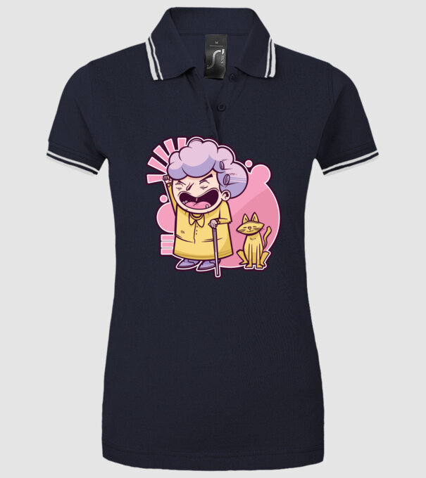 Bunică cu pisică model albastru închis pe tricou