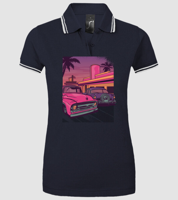 Old school California model albastru închis pe tricou