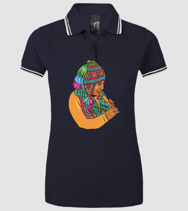 Muzician peruan indigen model albastru închis pe tricou