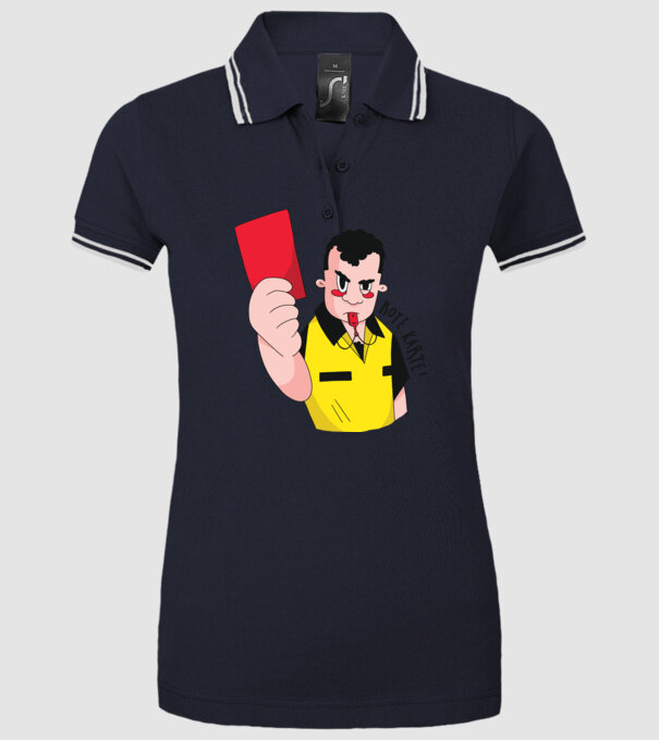 Cartonaș roșu model albastru închis pe tricou