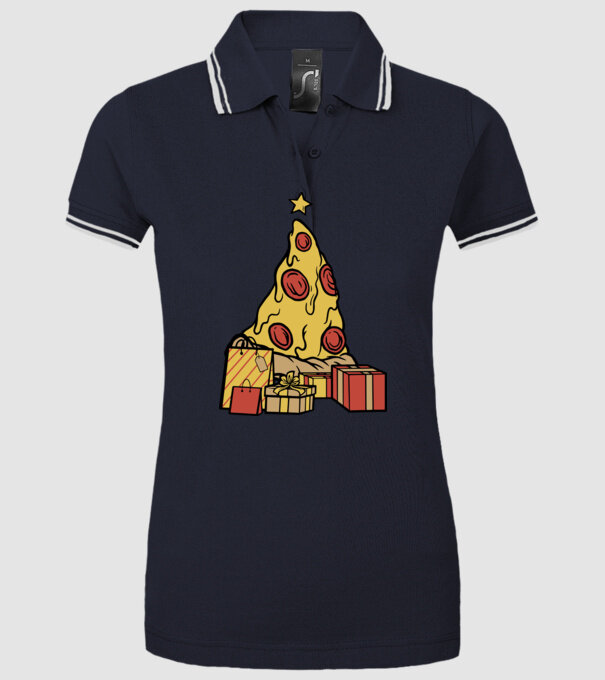 Pizza pom de Crăciun model albastru închis pe tricou