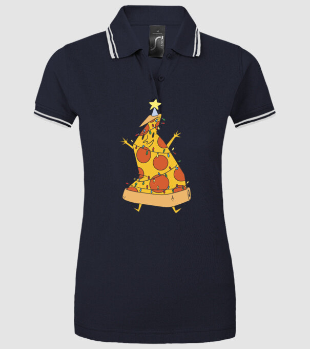 Pizza pom de Crăciun model albastru închis pe tricou