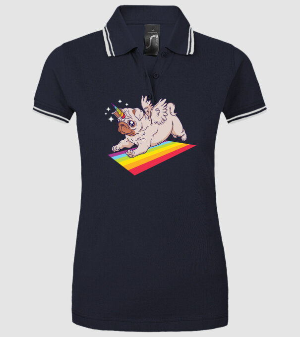 Pugicorn - mops unicorn model albastru închis pe tricou