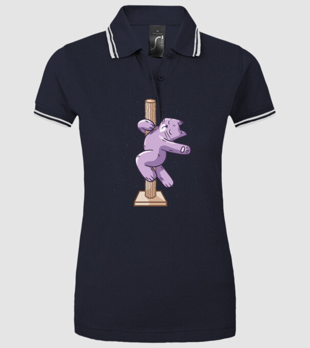 Pisică Dansatoare la bară model albastru închis pe tricou