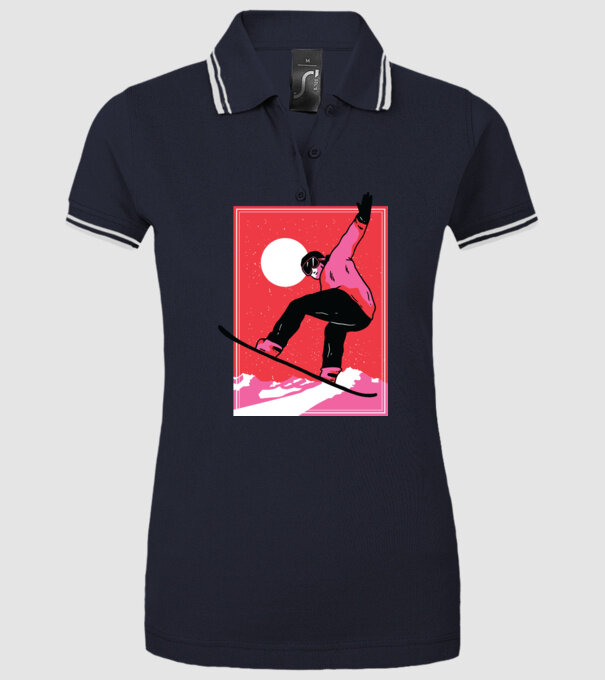 Snowboard poster model albastru închis pe tricou