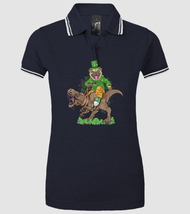Sfântul Patrick Mops dinozaur model albastru închis pe tricou