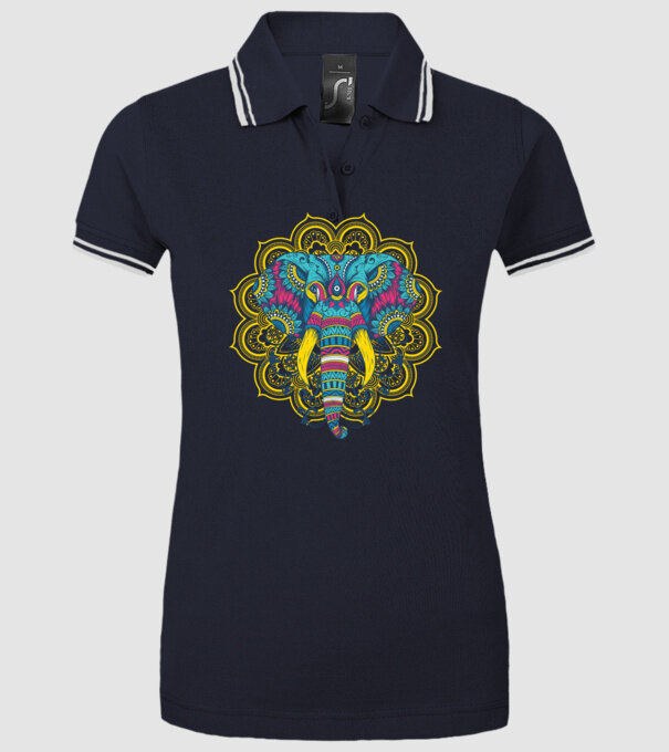 Elefant Mandala Colorat model albastru închis pe tricou