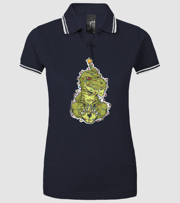 Dinozaur T-rex Pom de Crăciun tricou model albastru închis pe tricou