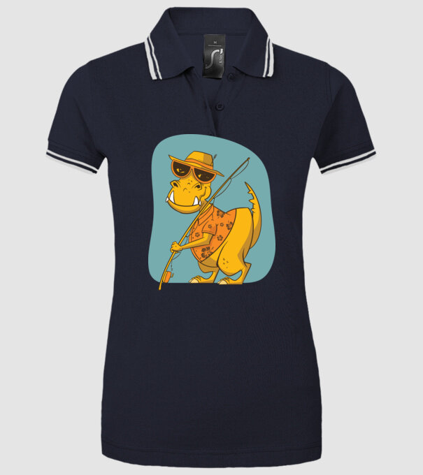 T-rex Pescar model albastru închis pe tricou