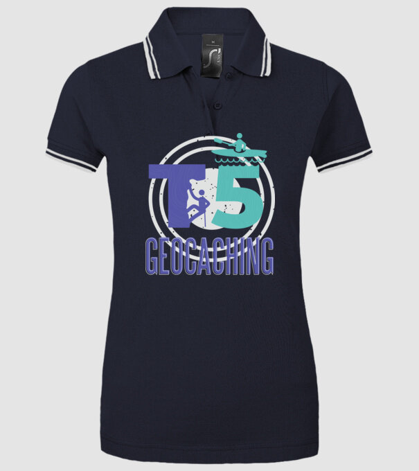 T5 Geocaching model albastru închis pe tricou
