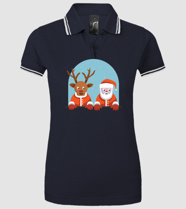 Moș Crăciun și Ren tricou de Crăciun T-shirt model albastru închis pe tricou