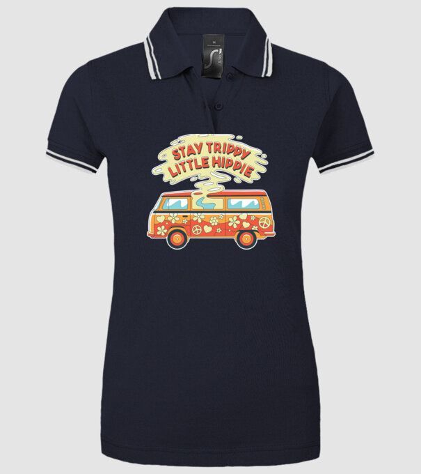 Trippy Microbuz Hippi model albastru închis pe tricou