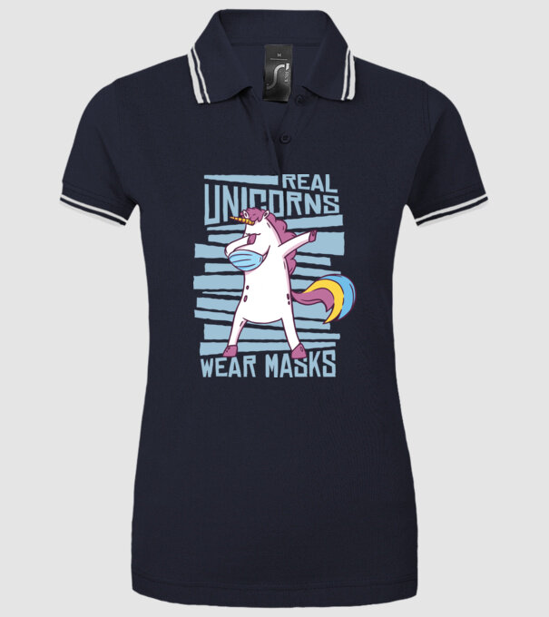 Unicorn DAB Mască model albastru închis pe tricou