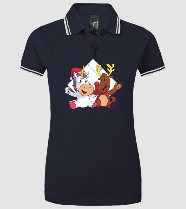 Unicorn și Ren prietenie tricou drăguț de Crăciun model albastru închis pe tricou