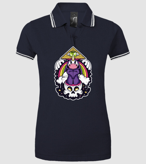 Unicorn Illuminati model albastru închis pe tricou