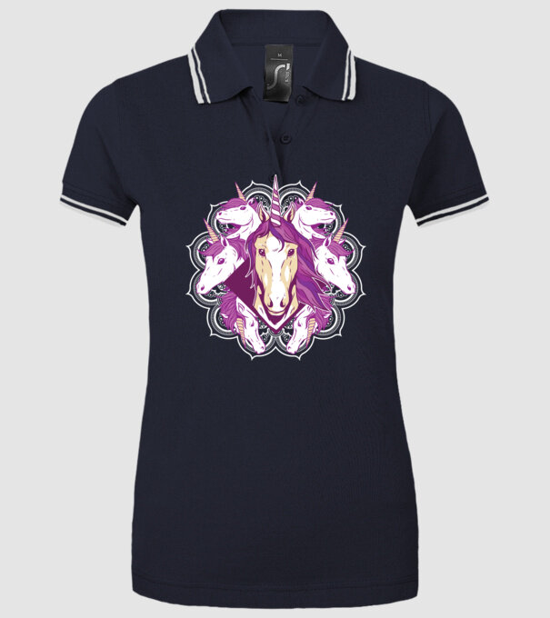 Unicorn Mandala model albastru închis pe tricou