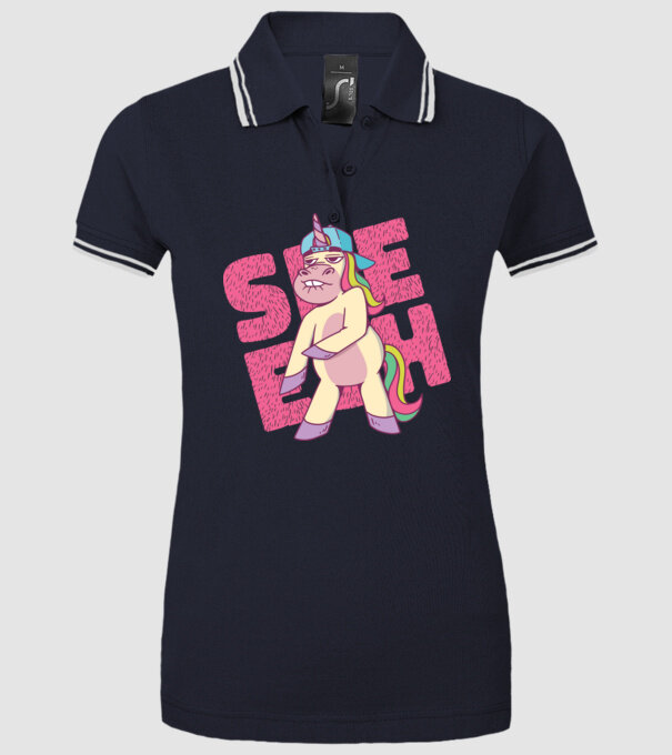 Unicorn Shesh model albastru închis pe tricou