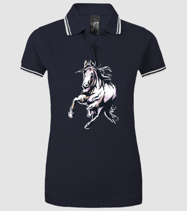 Cal alergând Tricou pentru călăreți model albastru închis pe tricou
