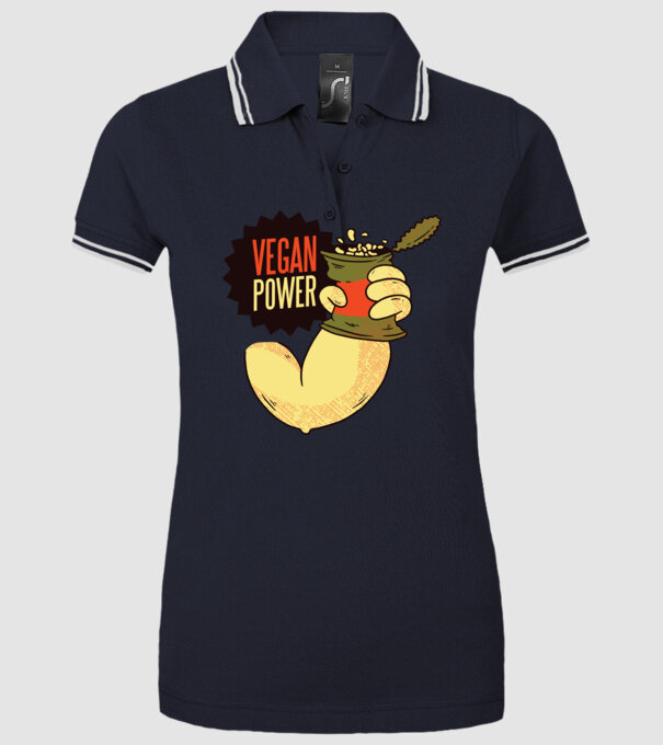 Putere vegan model albastru închis pe tricou