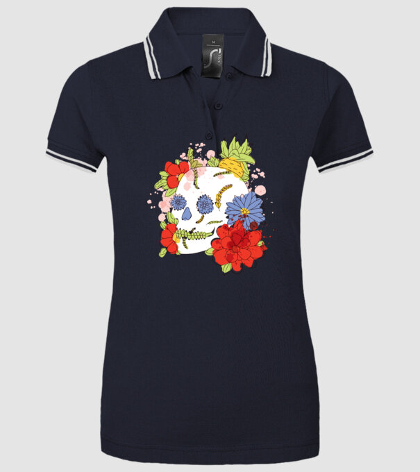 Craniu cu Flori model albastru închis pe tricou