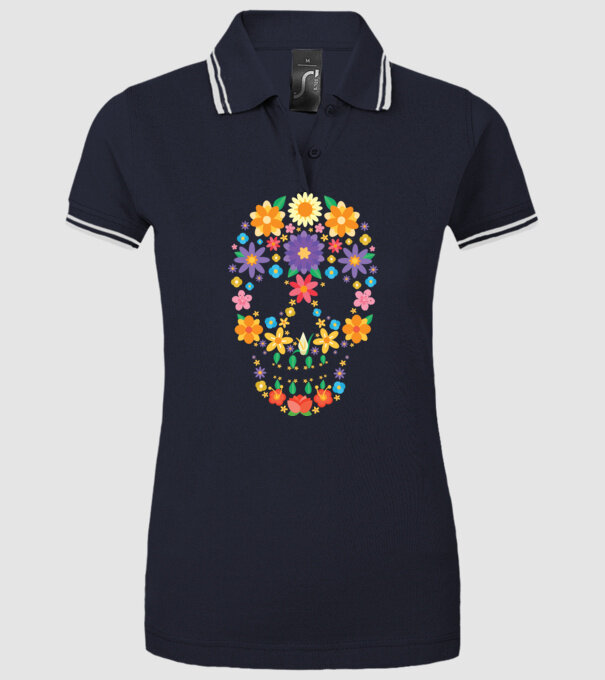 Craniu cu Flori model albastru închis pe tricou