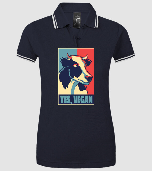 Yes, Vegan model albastru închis pe tricou
