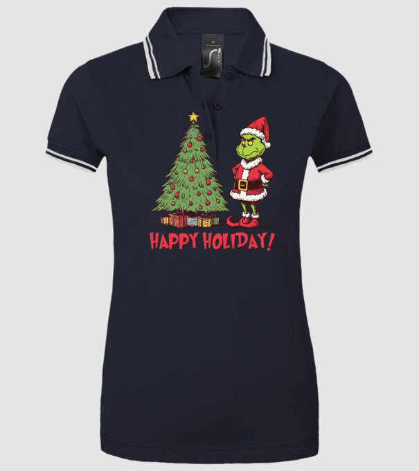 Happy Holiday Grinch model albastru închis pe tricou