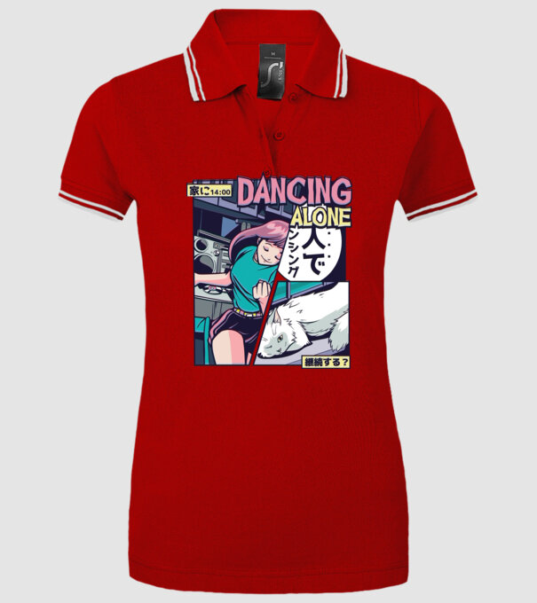 Anime Vaporwave Dancing Alone model roșu pe tricou