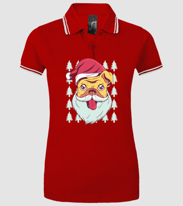 Tricou Crăciun Mops model roșu pe tricou
