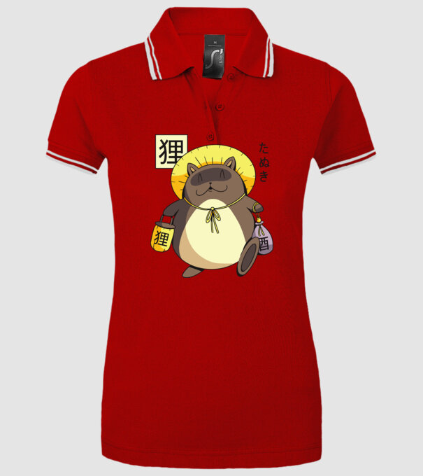 Tanuki Yokai model roșu pe tricou
