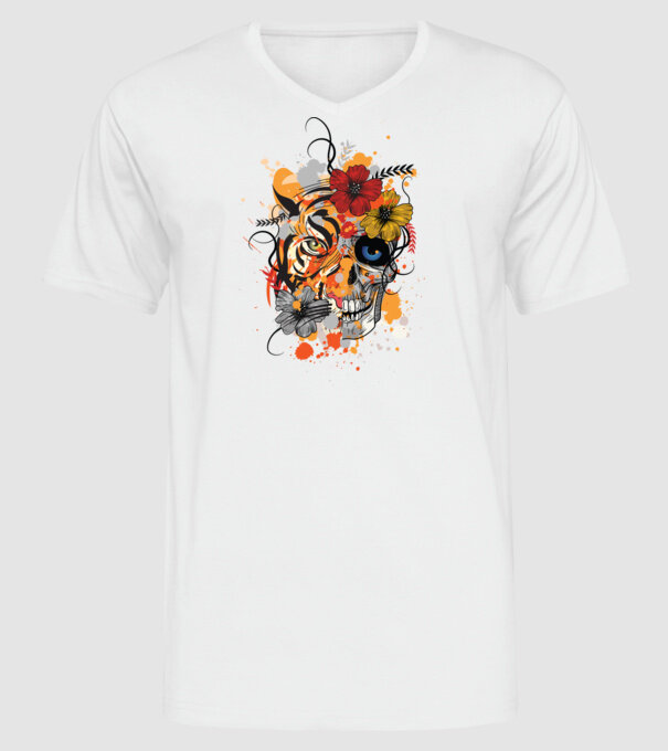 Craniu de tigru abstract model alb pe tricou