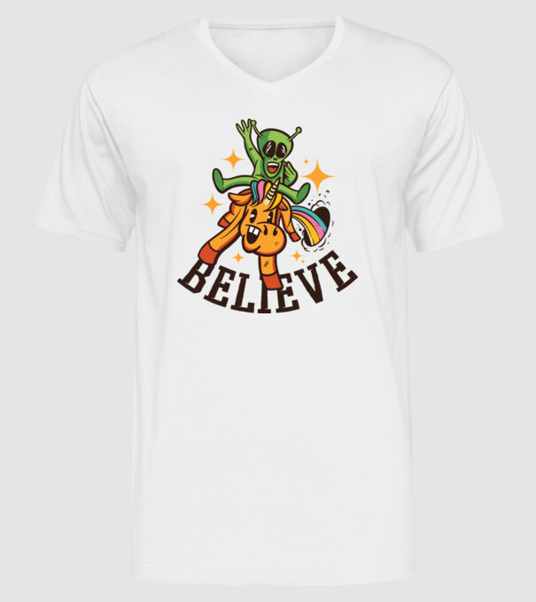 Unicorn Alien model alb pe tricou