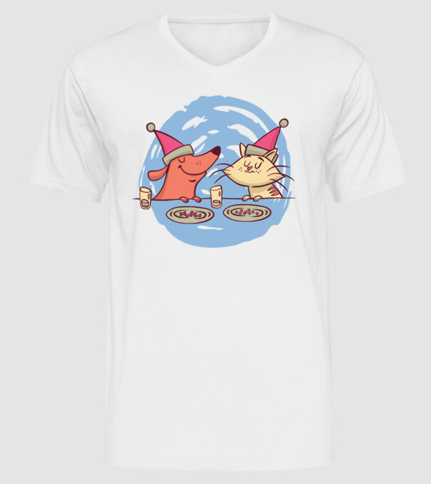 Petrecere de Crăciun animale model alb pe tricou