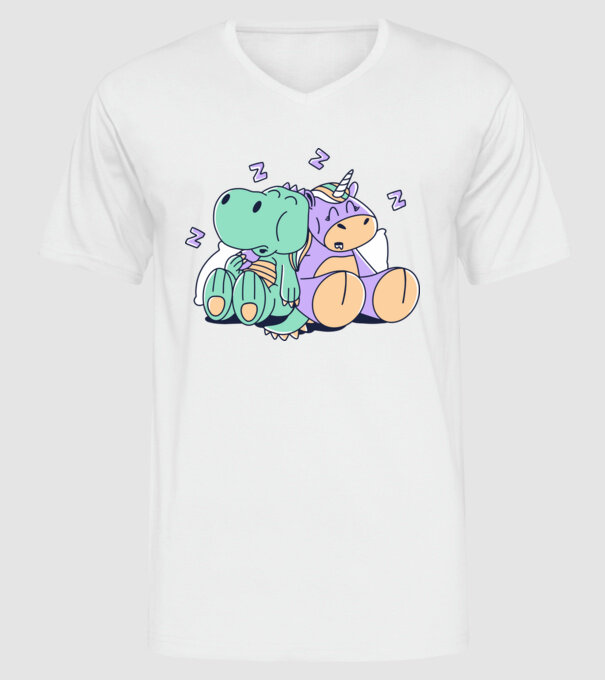 Unicorn adormit și T-rex model alb pe tricou