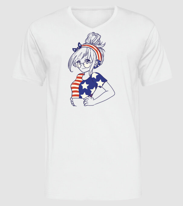 fată Americană Anime model alb pe tricou
