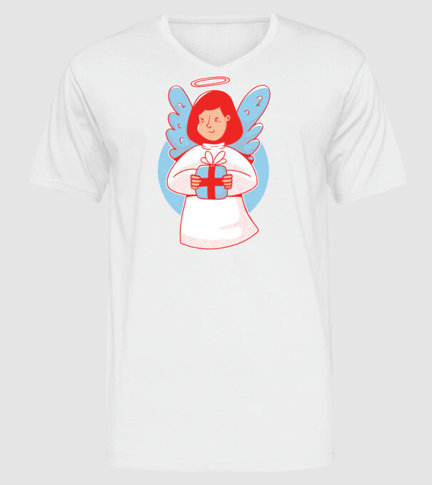 Înger cu un cadou model alb pe tricou