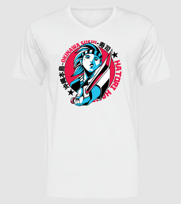 Fată Anime cu sabie model alb pe tricou