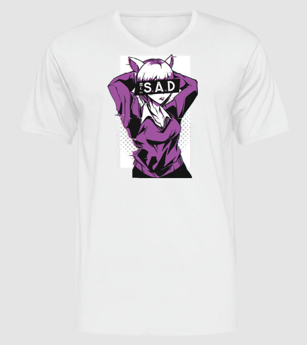 Anime fată tristă model alb pe tricou