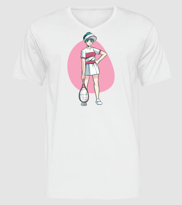 Anime Jucător de tenis fată model alb pe tricou