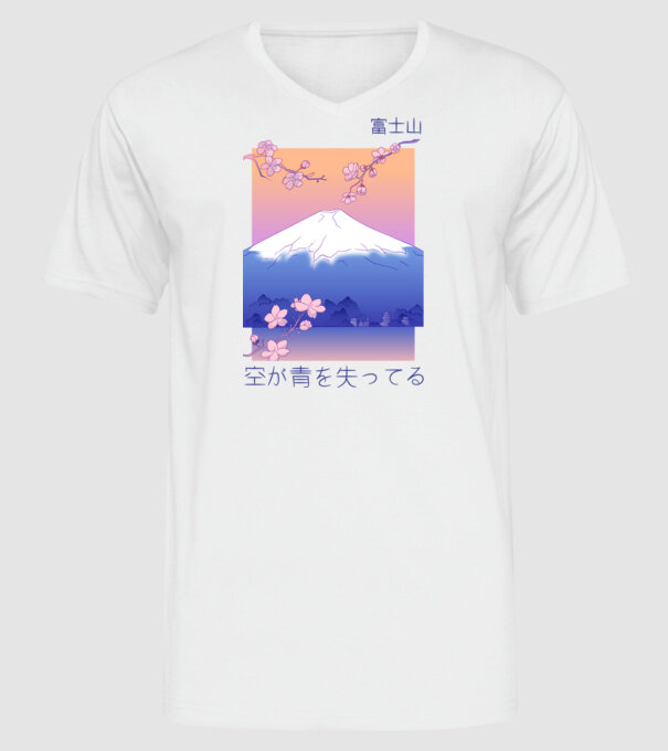 Anime Vaporwave munte model alb pe tricou