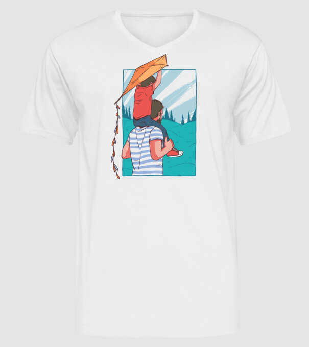 Tată-fiu înălțarea zmeului model alb pe tricou
