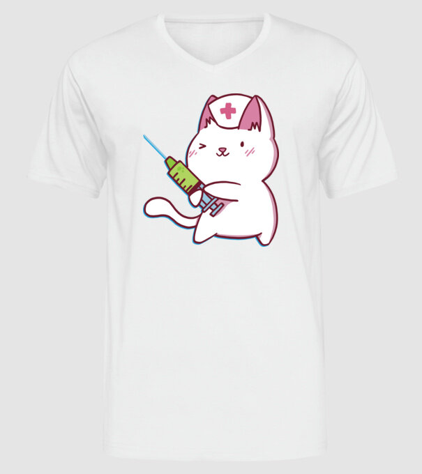 Pisică asistent medical cu vaccin model alb pe tricou