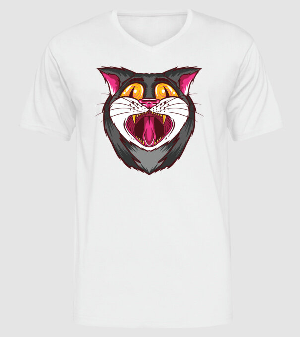 Pisică care cască model alb pe tricou